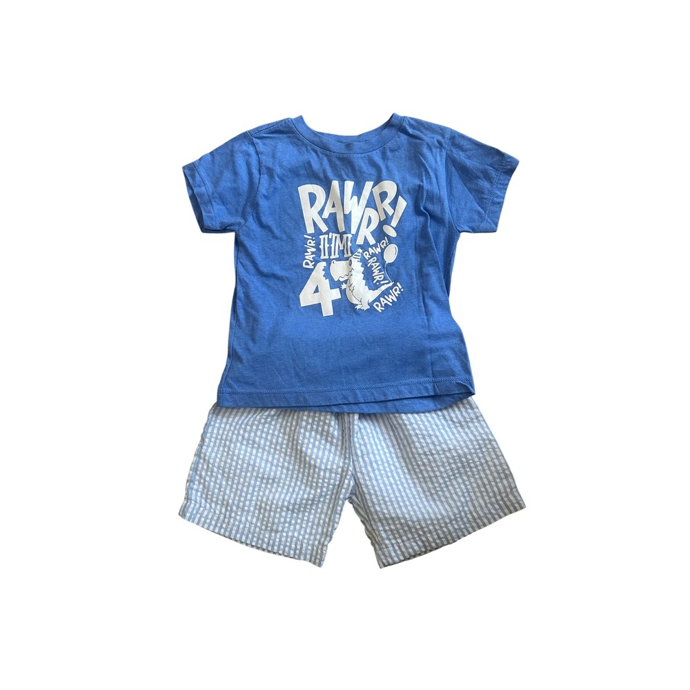 4 Year Old Birthday Shirt with Seersucker Shorts Set Size 4T Rawr I'm 4 Dinosaur